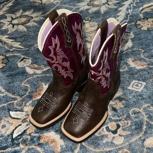 Ariat girls cowgirl cowboy boots size 9 kids brown burgundy